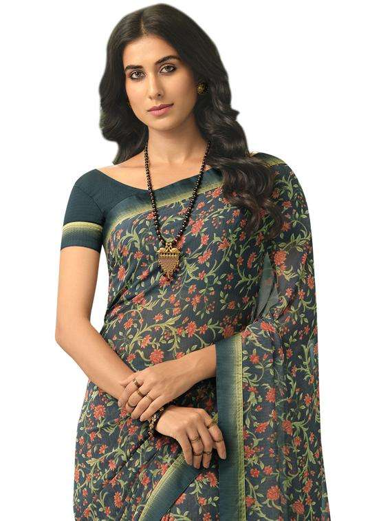 green floral printed saree with blouse - 19954068 -  Standard Image - 1