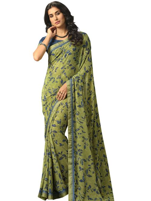 women's floral olive colored saree with blouse - 19954072 - Standard Image - 0