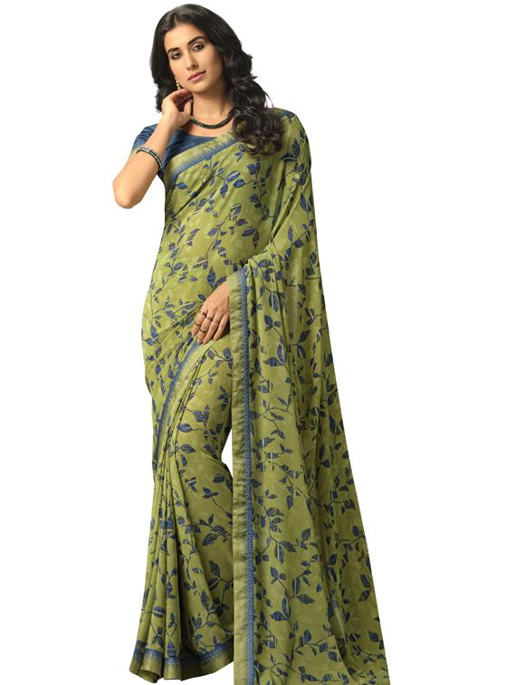 women's floral olive colored saree with blouse - 19954072 - Zoom Image - 0