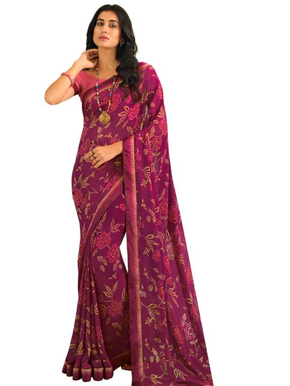 women's floral magenta colored saree with blouse