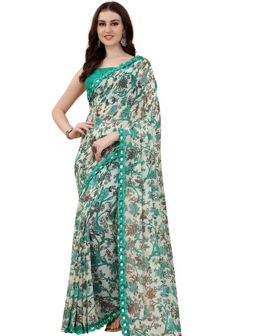 women's floral green colored saree with blouse - 19954112 - Standard Image - 0