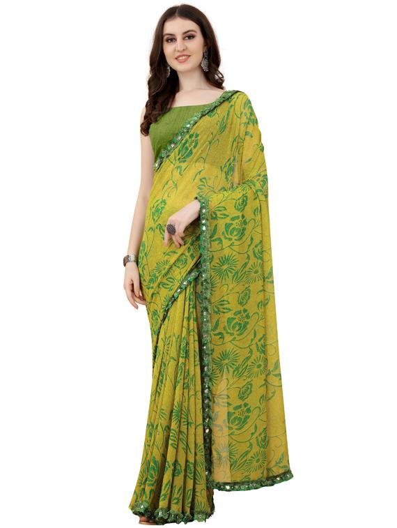 women's floral green colored saree with blouse - 19954114 -  Zoom Image - 0