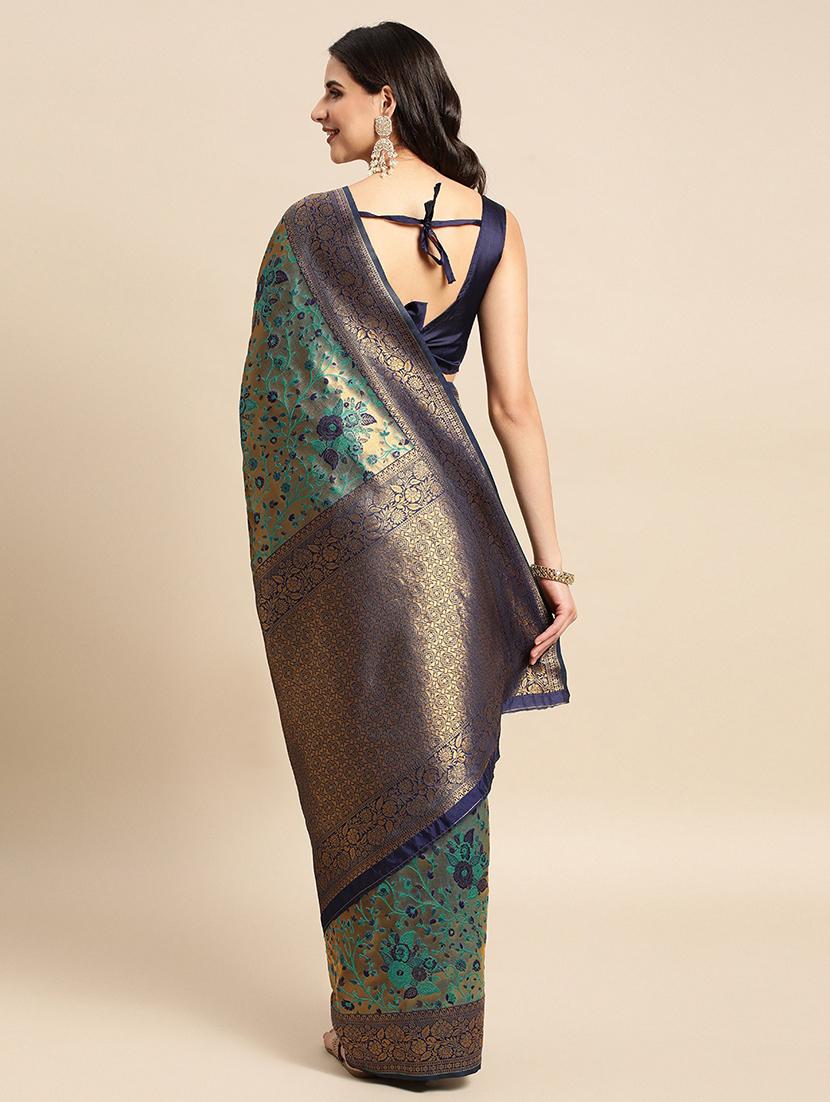 blue woven saree with blouse - 19954329 -  Standard Image - 1