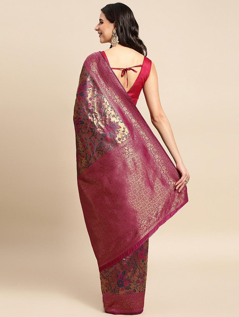 pink woven saree with blouse - 19954332 - Standard Image - 1