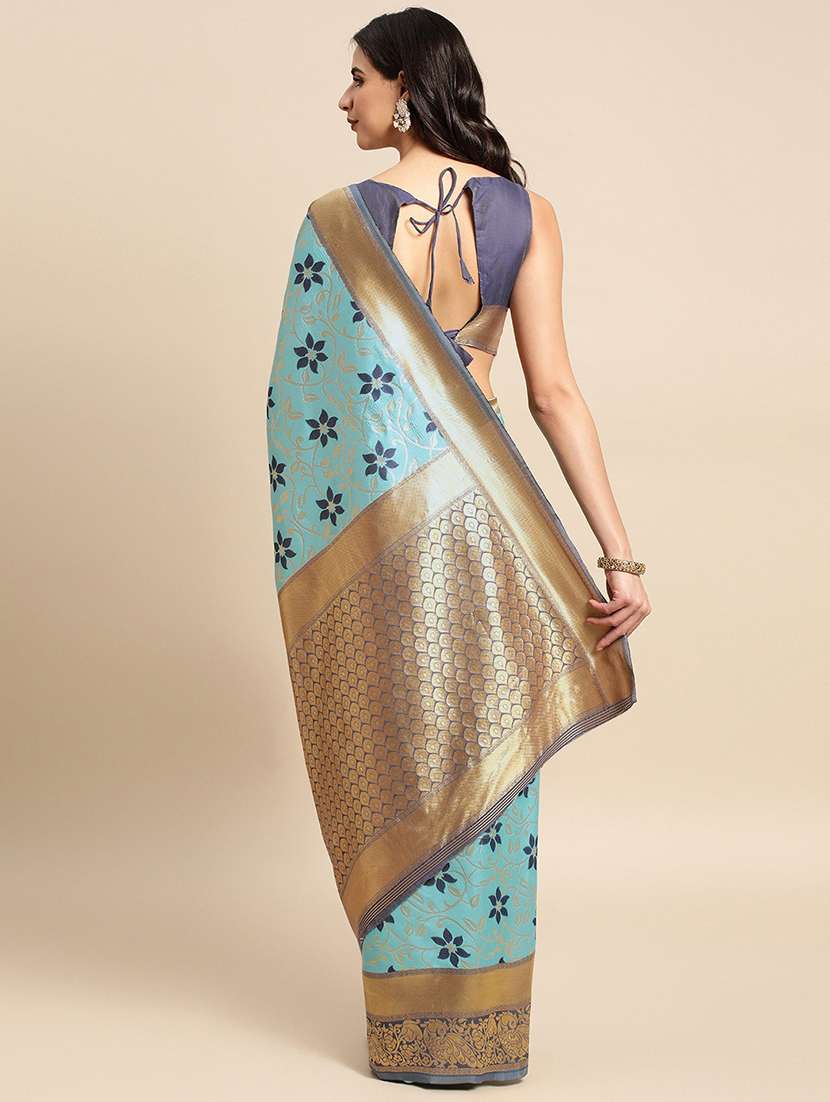 women's self design light blue colored saree with blouse - 19954341 -  Standard Image - 1