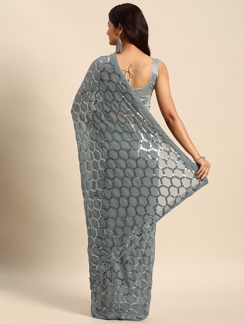 sequined embroidered saree with blouse - 19954370 - Standard Image - 1
