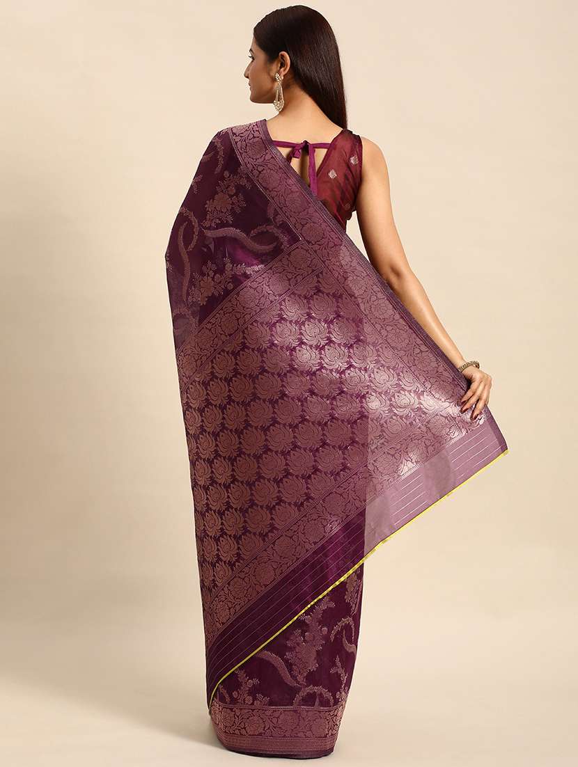 magenta woven saree with blouse - 19954371 -  Standard Image - 1