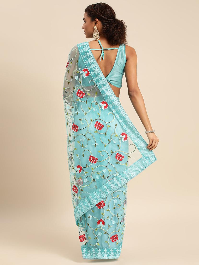 green embroidered saree with blouse - 19954375 - Standard Image - 1