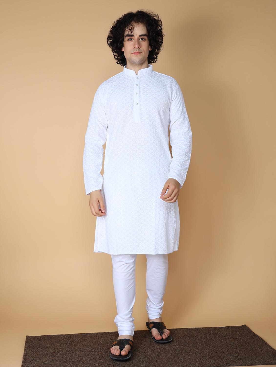 men's embroidered cotton kurta - 19954963 - Standard Image - 1