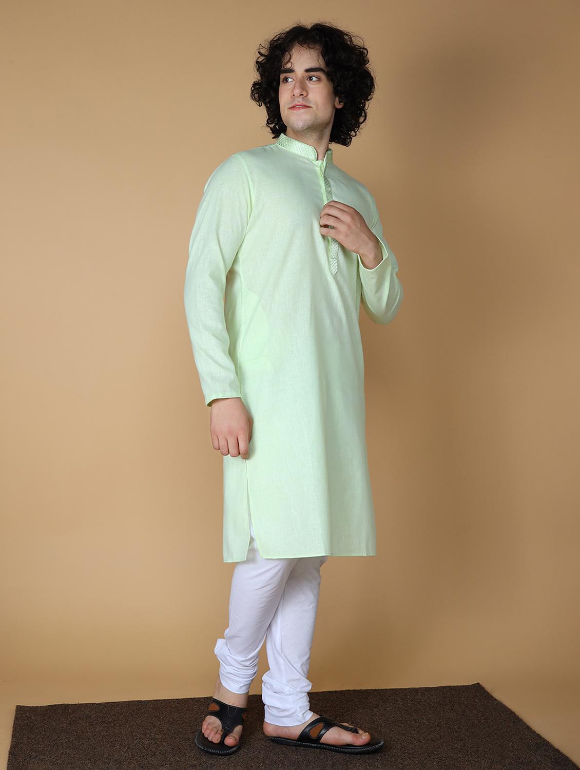 men's solid cotton long kurta - 19954971 - Standard Image - 1