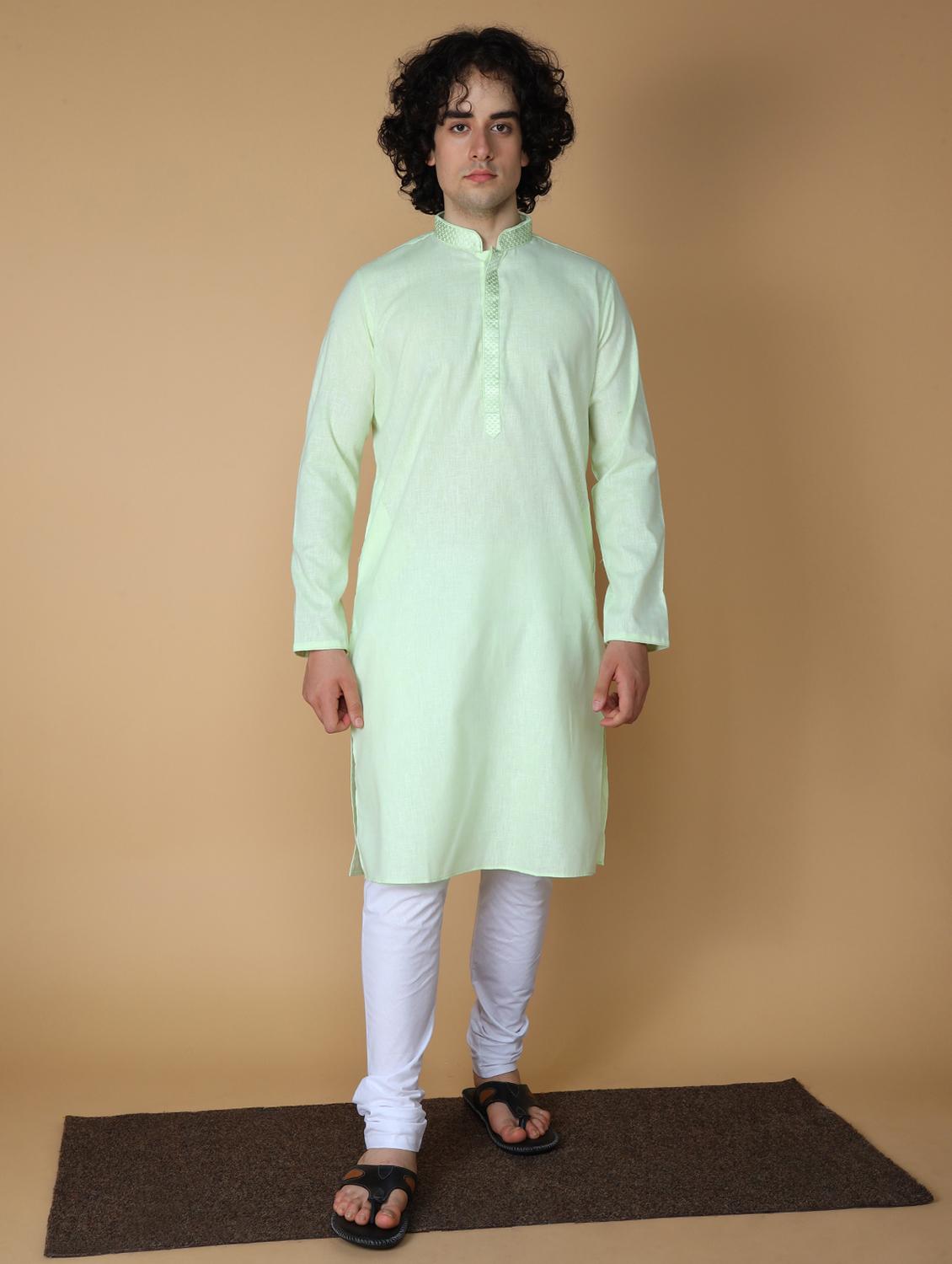 men's solid cotton long kurta - 19954971 - Standard Image - 4