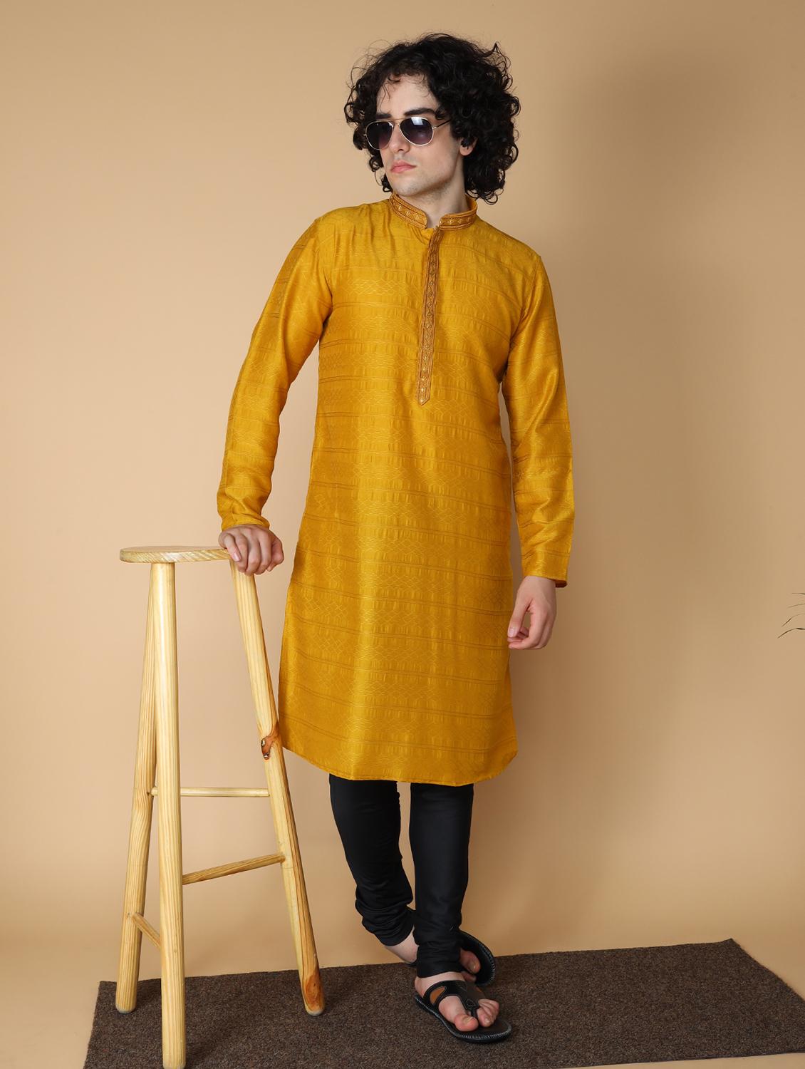 men's embroidered cotton kurta - 19954978 - Standard Image - 4