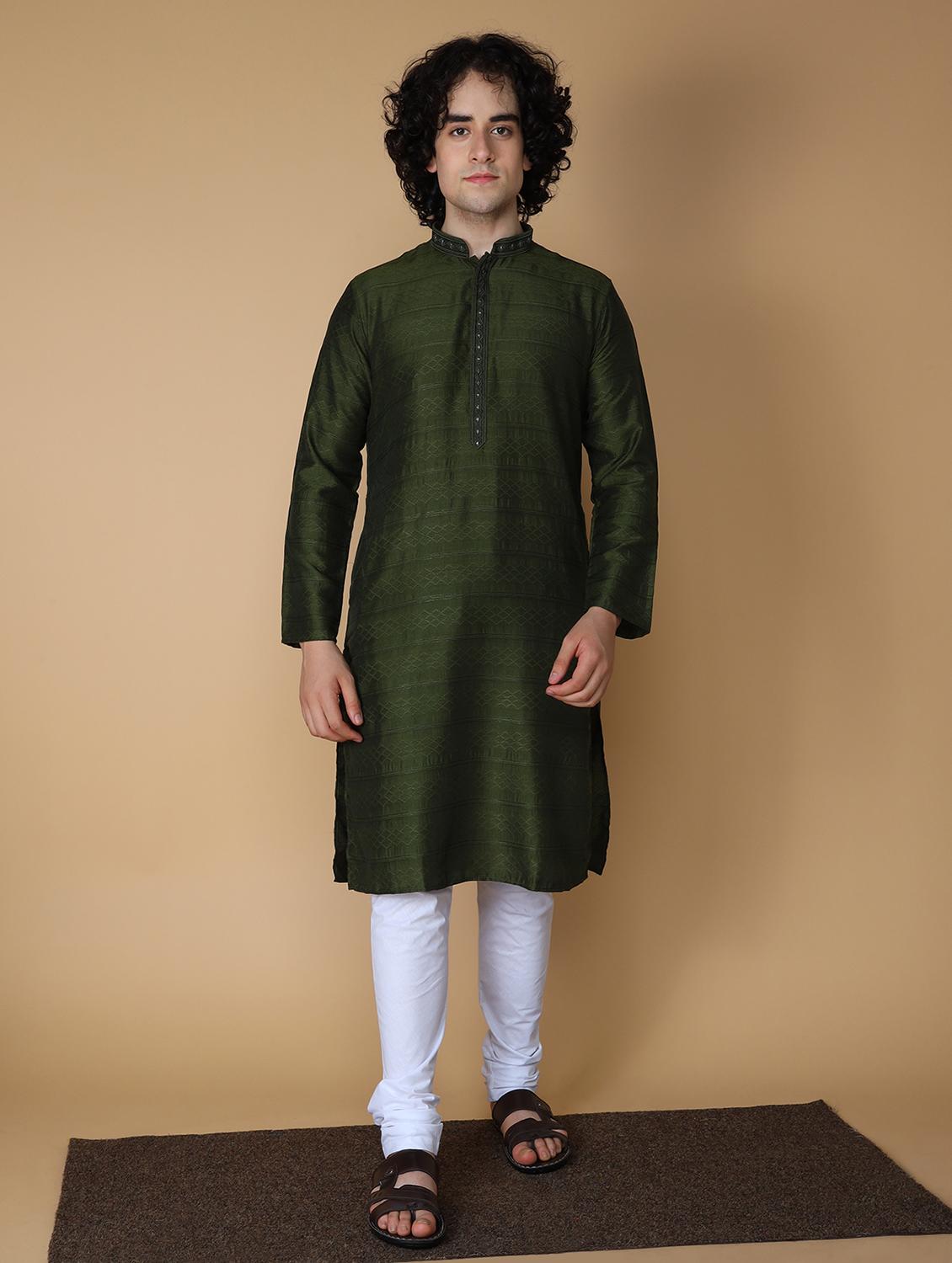 men's embroidered cotton kurta - 19954979 - Standard Image - 1