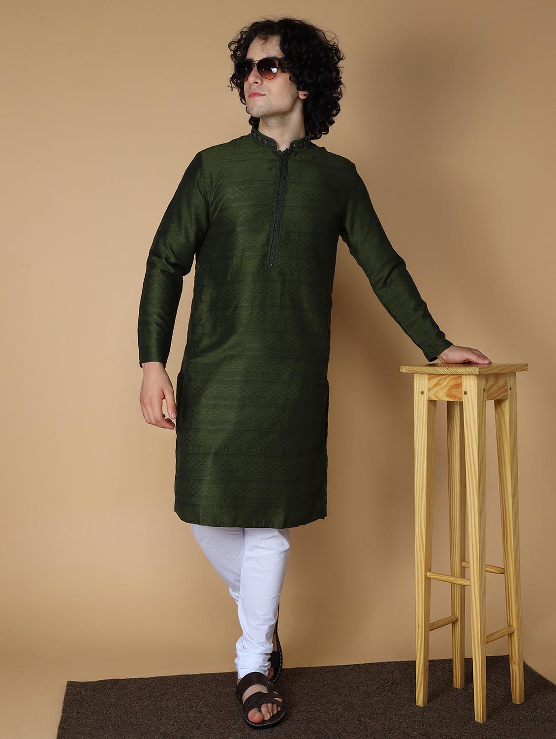 men's embroidered cotton kurta - 19954979 - Standard Image - 4