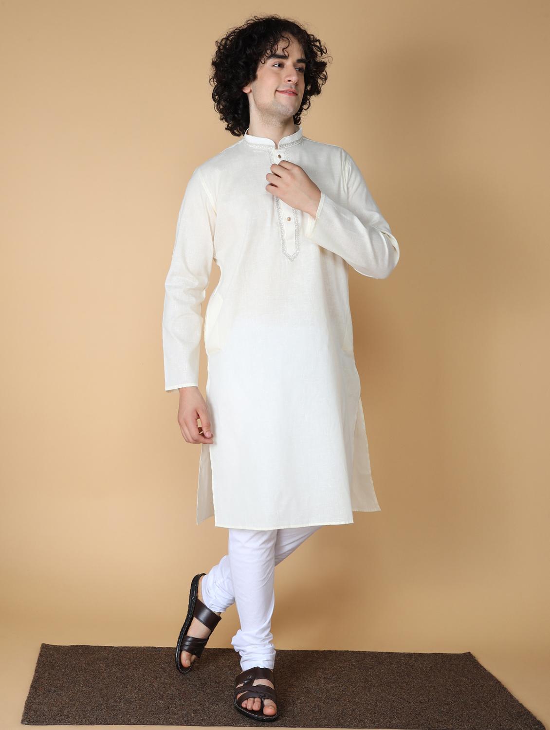 men's embroidered cotton kurta - 19954987 - Standard Image - 1