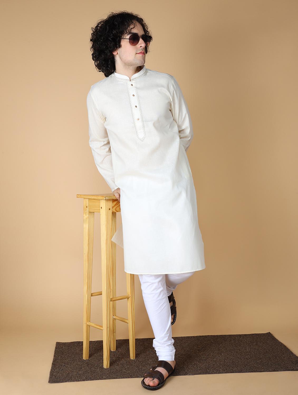 men's embroidered cotton kurta - 19954987 - Standard Image - 4
