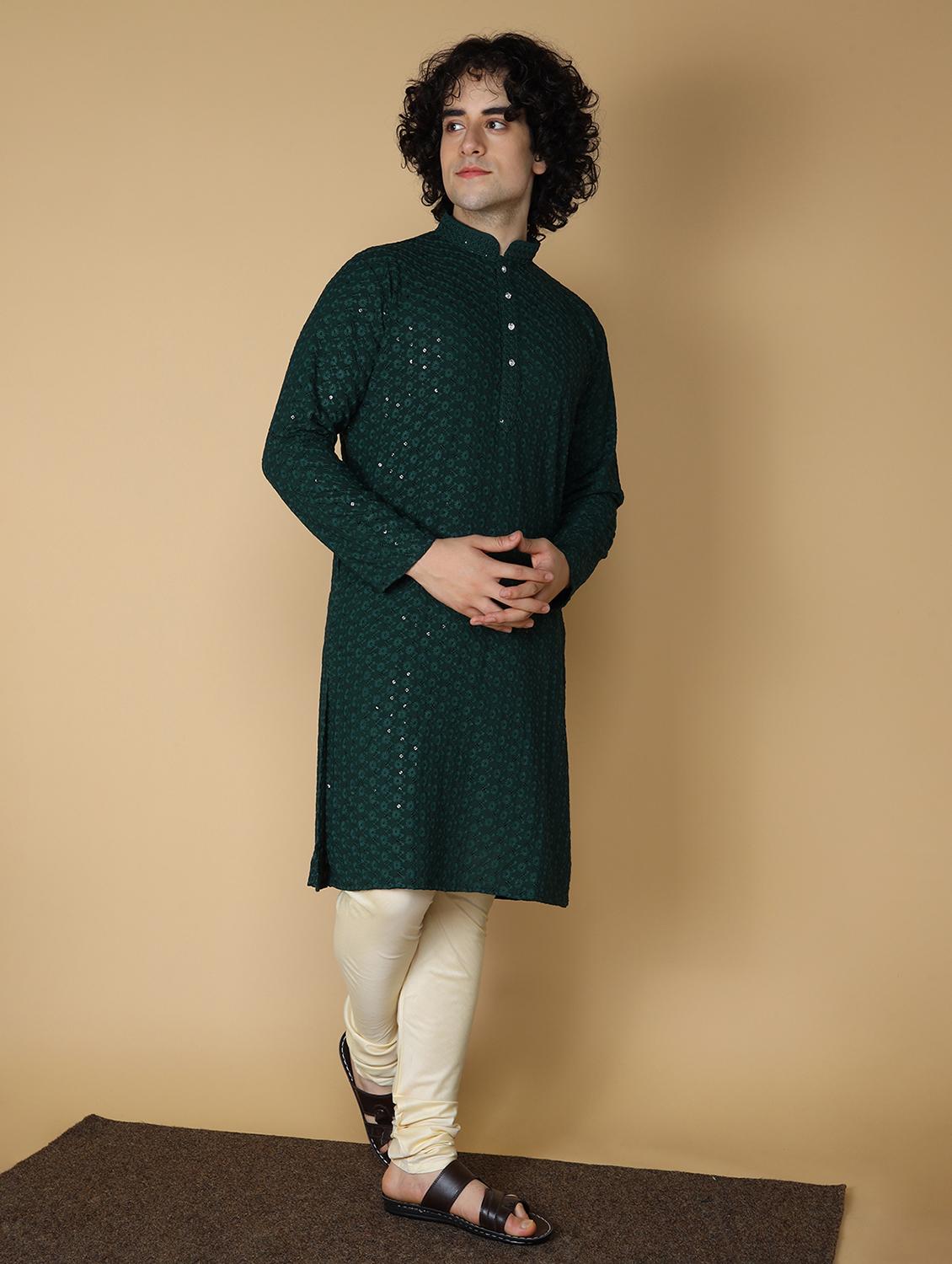 men's embroidered cotton kurta - 19955006 - Standard Image - 1