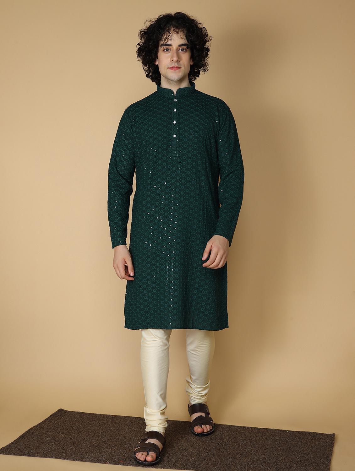 men's embroidered cotton kurta - 19955006 - Standard Image - 4