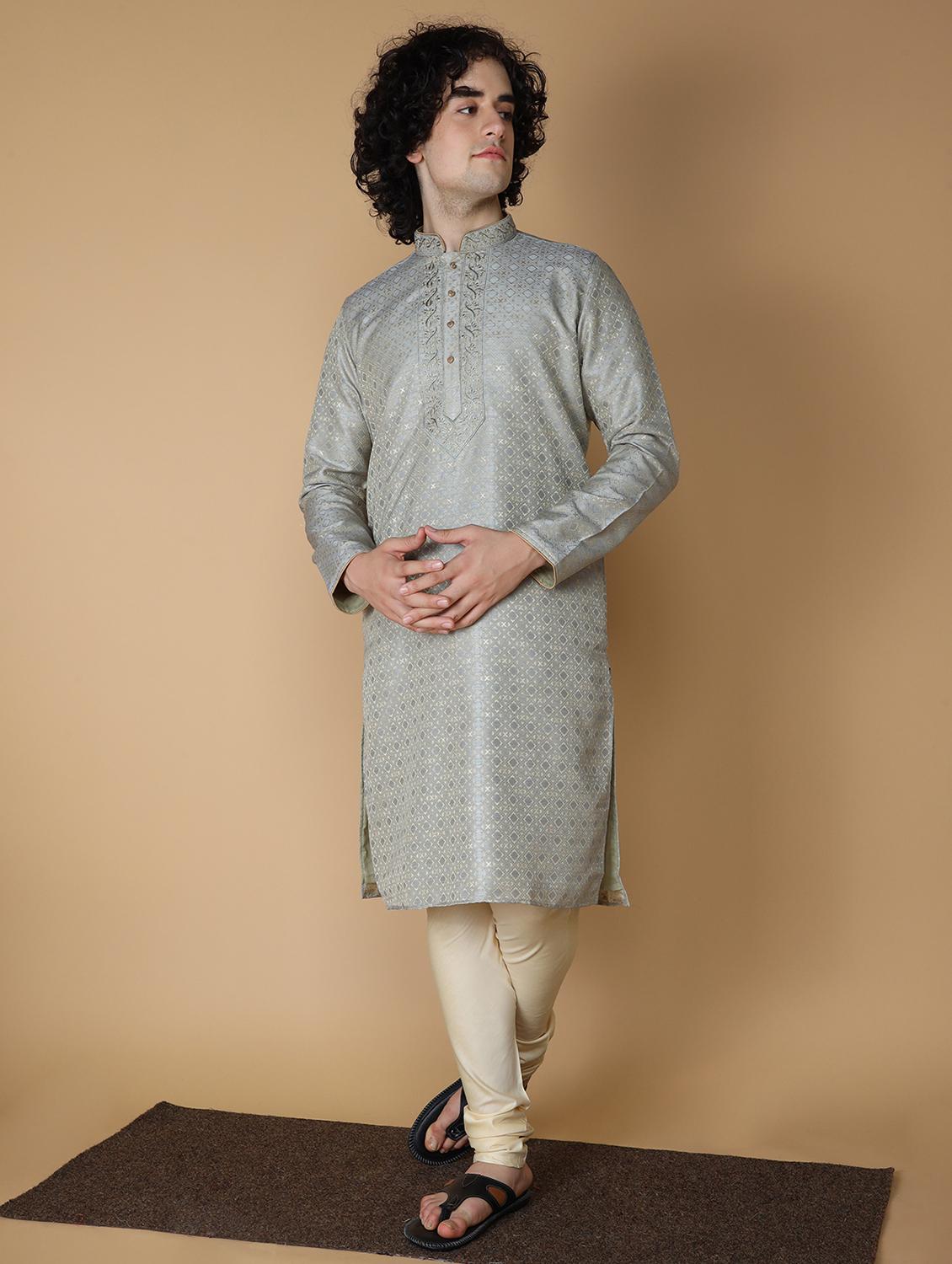 men's embroidered cotton kurta - 19955013 - Standard Image - 1
