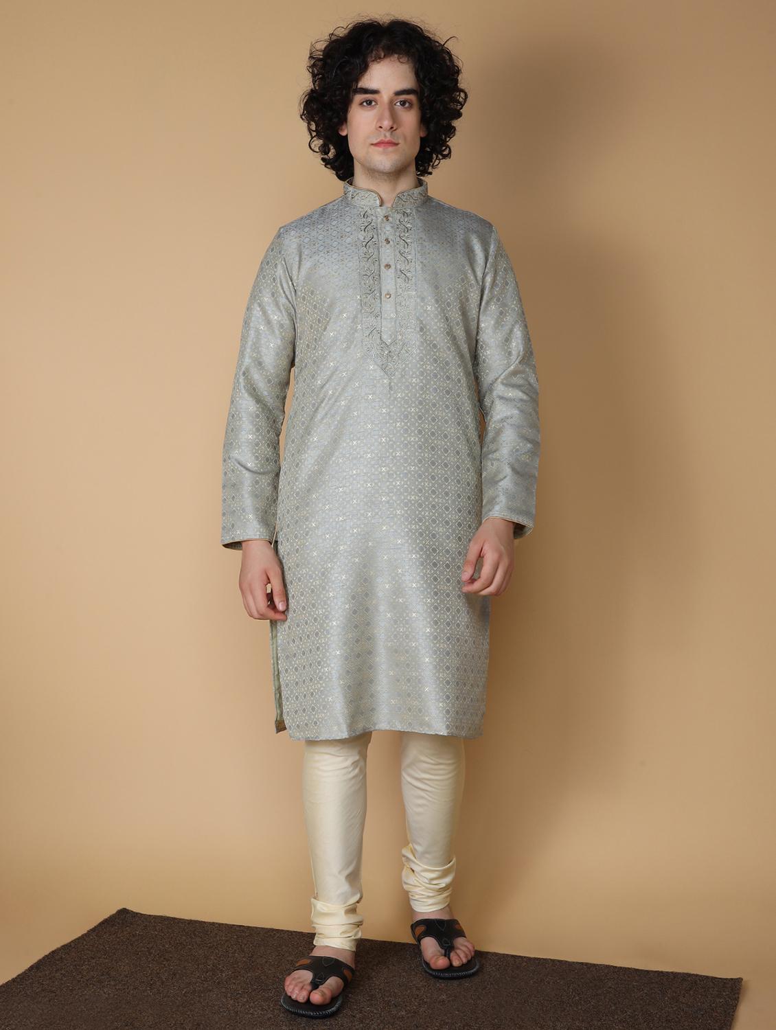 men's embroidered cotton kurta - 19955013 - Standard Image - 4