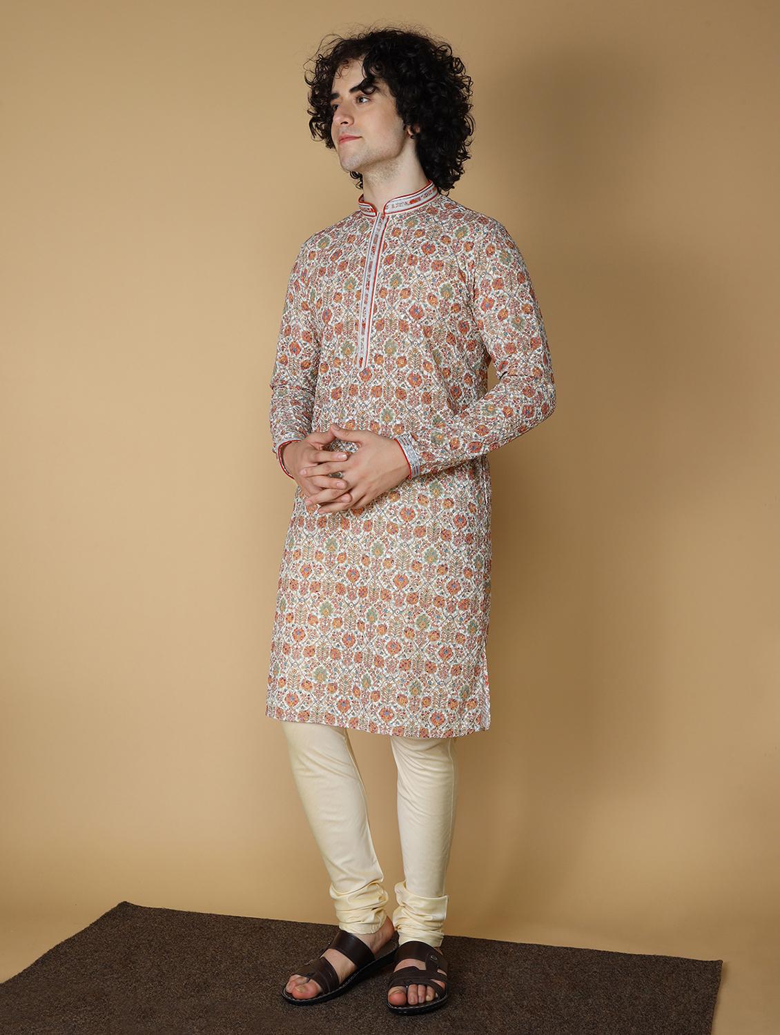 men's printed cotton kurta - 19955021 - Standard Image - 1