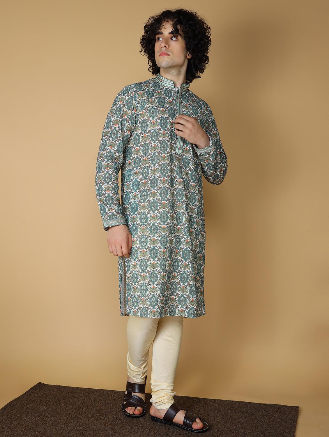 men's embroidered cotton kurta - 19955024 -  Standard Image - 1