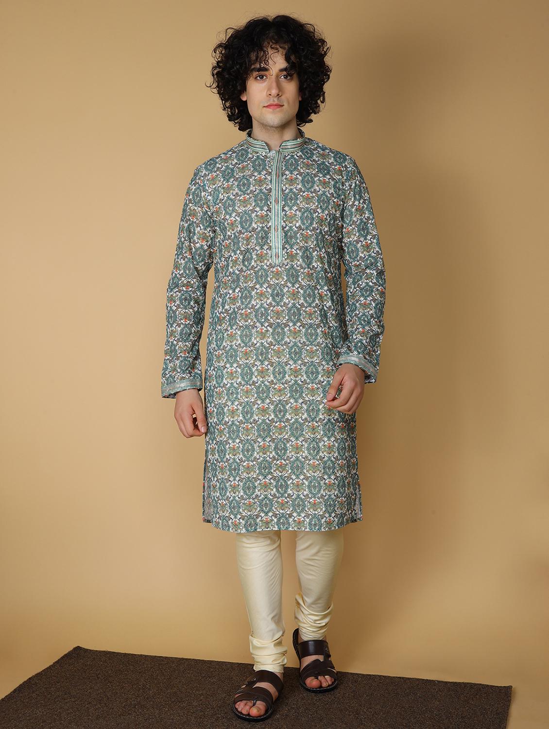 men's embroidered cotton kurta - 19955024 - Standard Image - 4