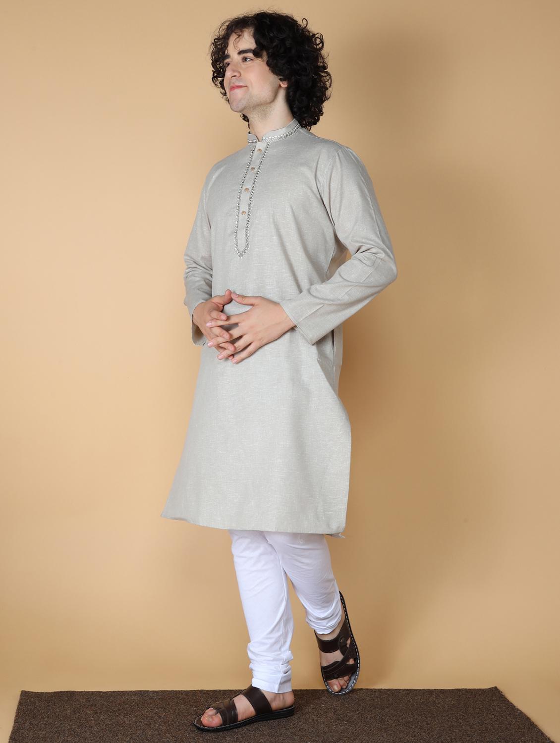 men's embroidered cotton kurta - 19955025 - Standard Image - 1