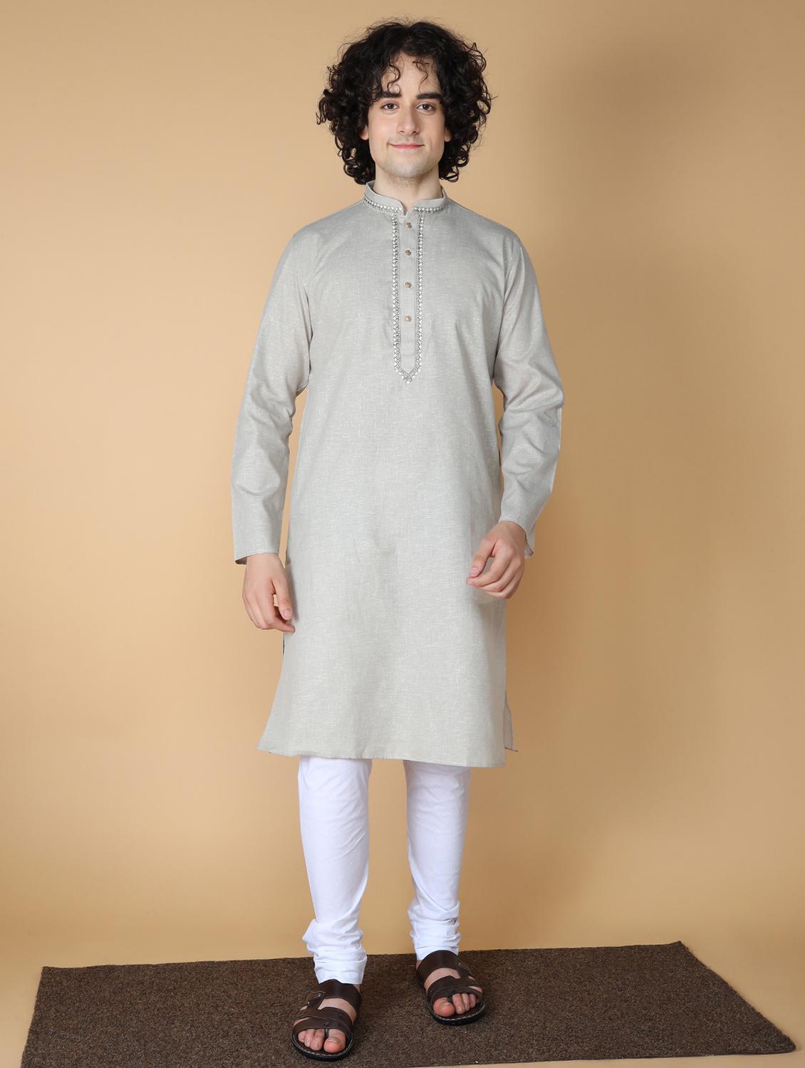 men's embroidered cotton kurta - 19955025 - Standard Image - 4