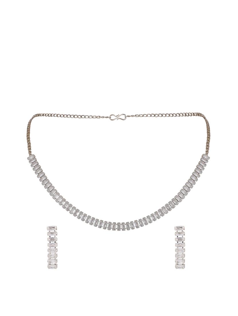 silver metal necklace and earring - 19955244 - Standard Image - 1