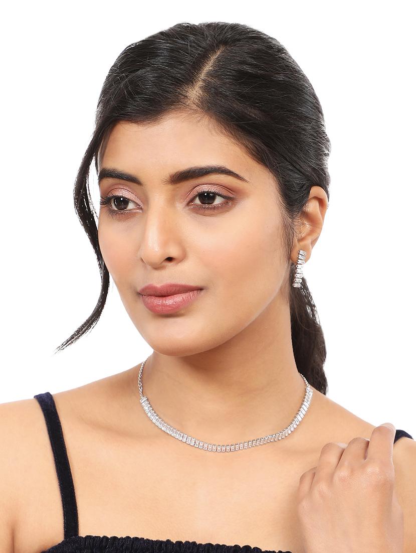 silver metal necklace and earring - 19955244 - Standard Image - 4
