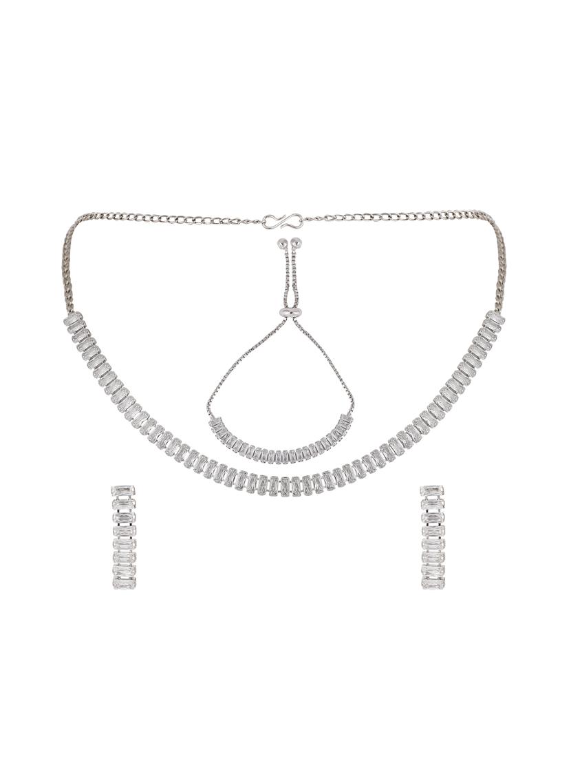 silver metal necklace and earring combo - 19955246 - Standard Image - 1