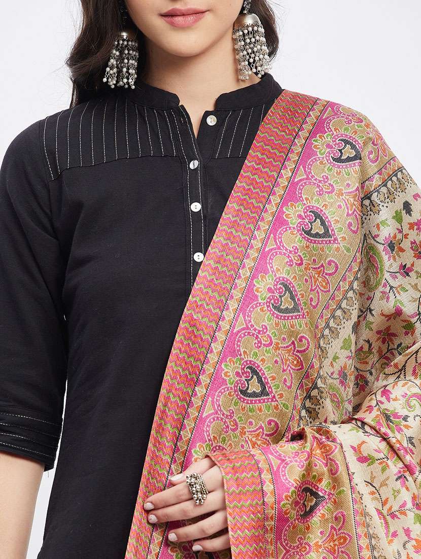 beige floral print dupatta with fringes - 19955261 -  Standard Image - 4