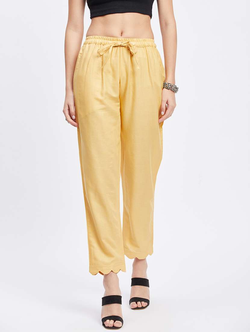 beige solid straight palazzo