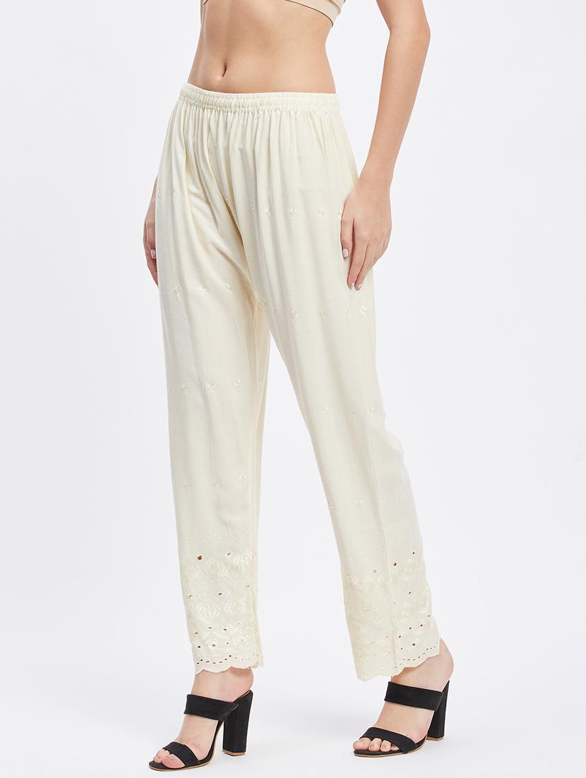 off-white embroidered straight palazzo - 19955295 - Standard Image - 1