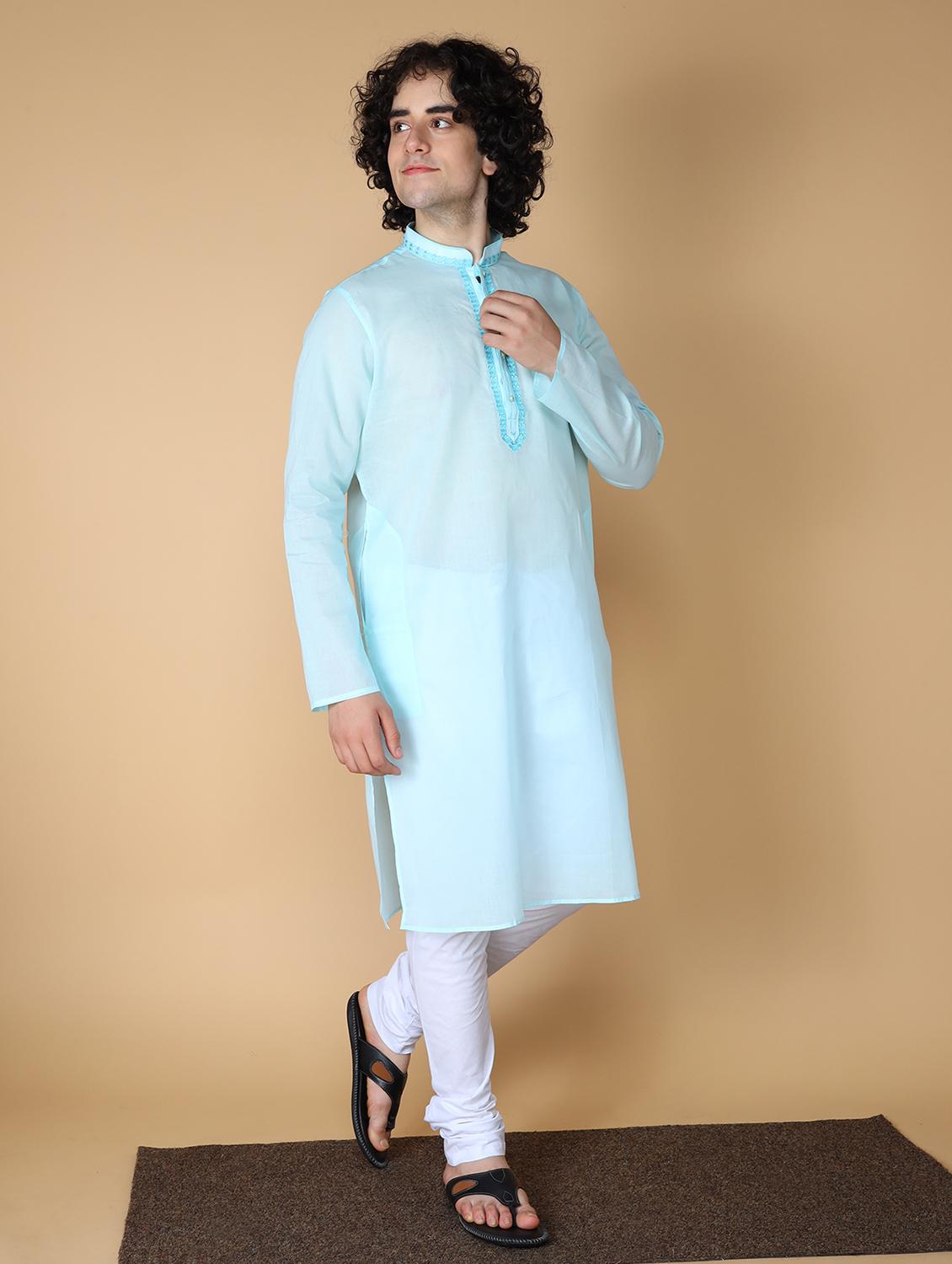 sky blue embroidered kurta pyjama set - 19955343 -  Standard Image - 1