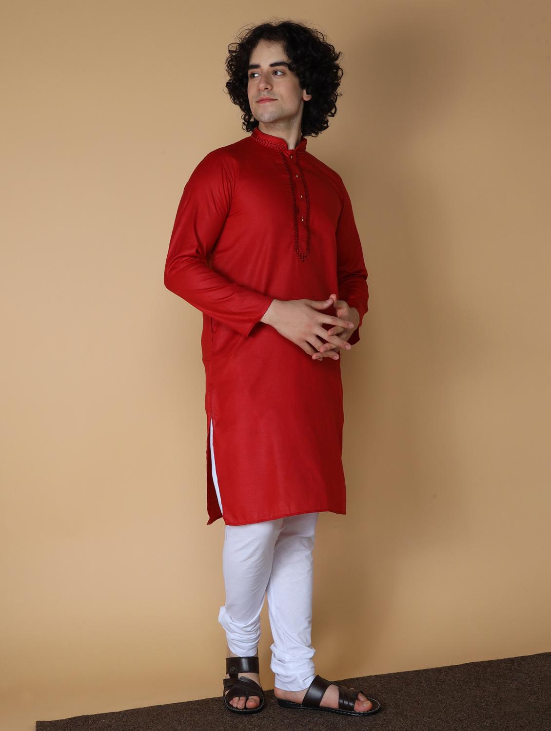 red embroidered kurta pyjama set - 19955346 - Standard Image - 1