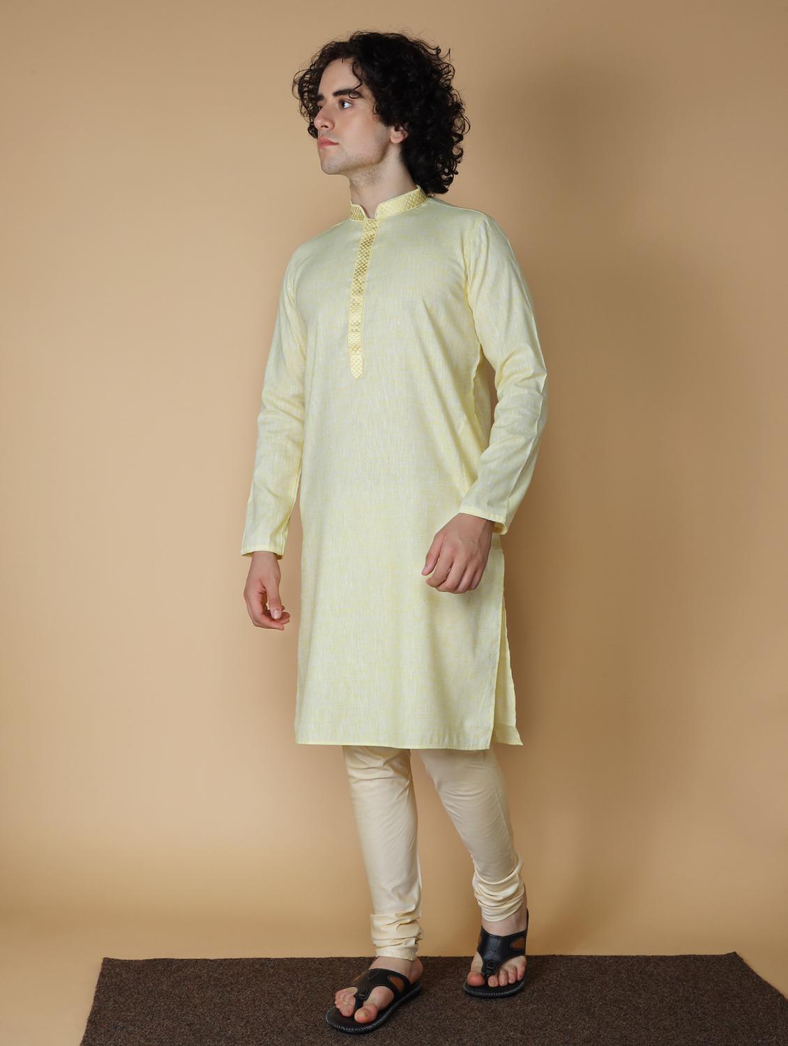 lemon yellow embroidered kurta pyjama set - 19955349 - Standard Image - 1