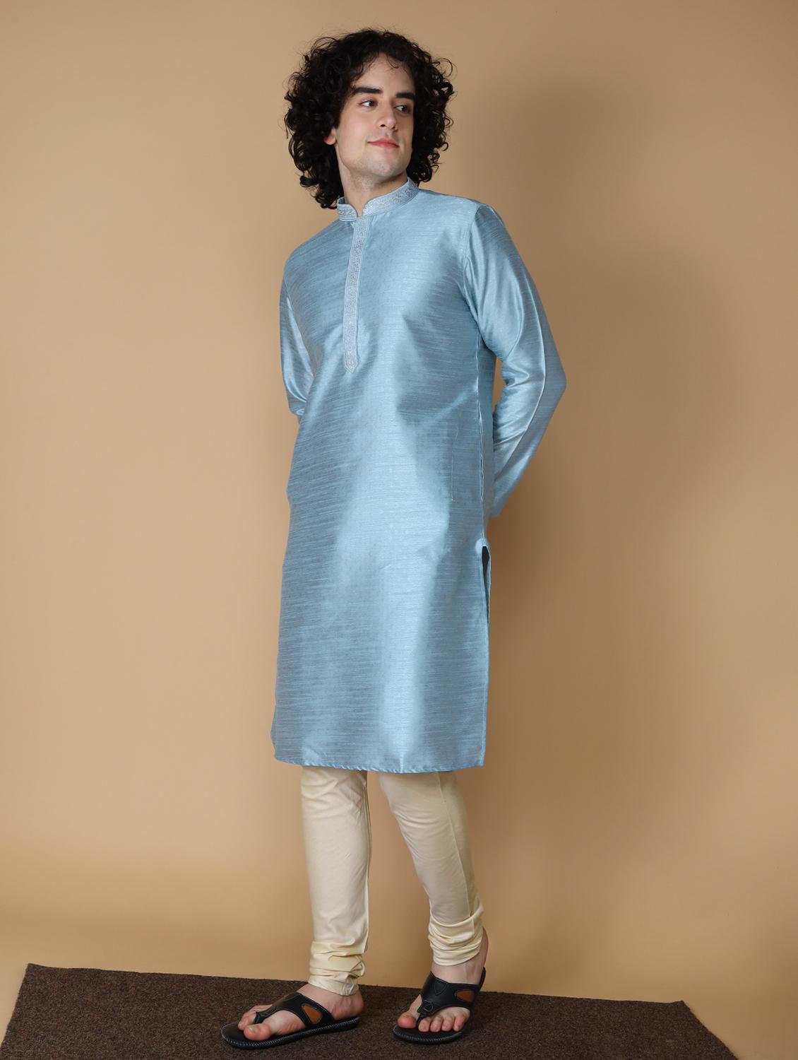 topez blue embroidered kurta pyjama set - 19955352 - Standard Image - 1