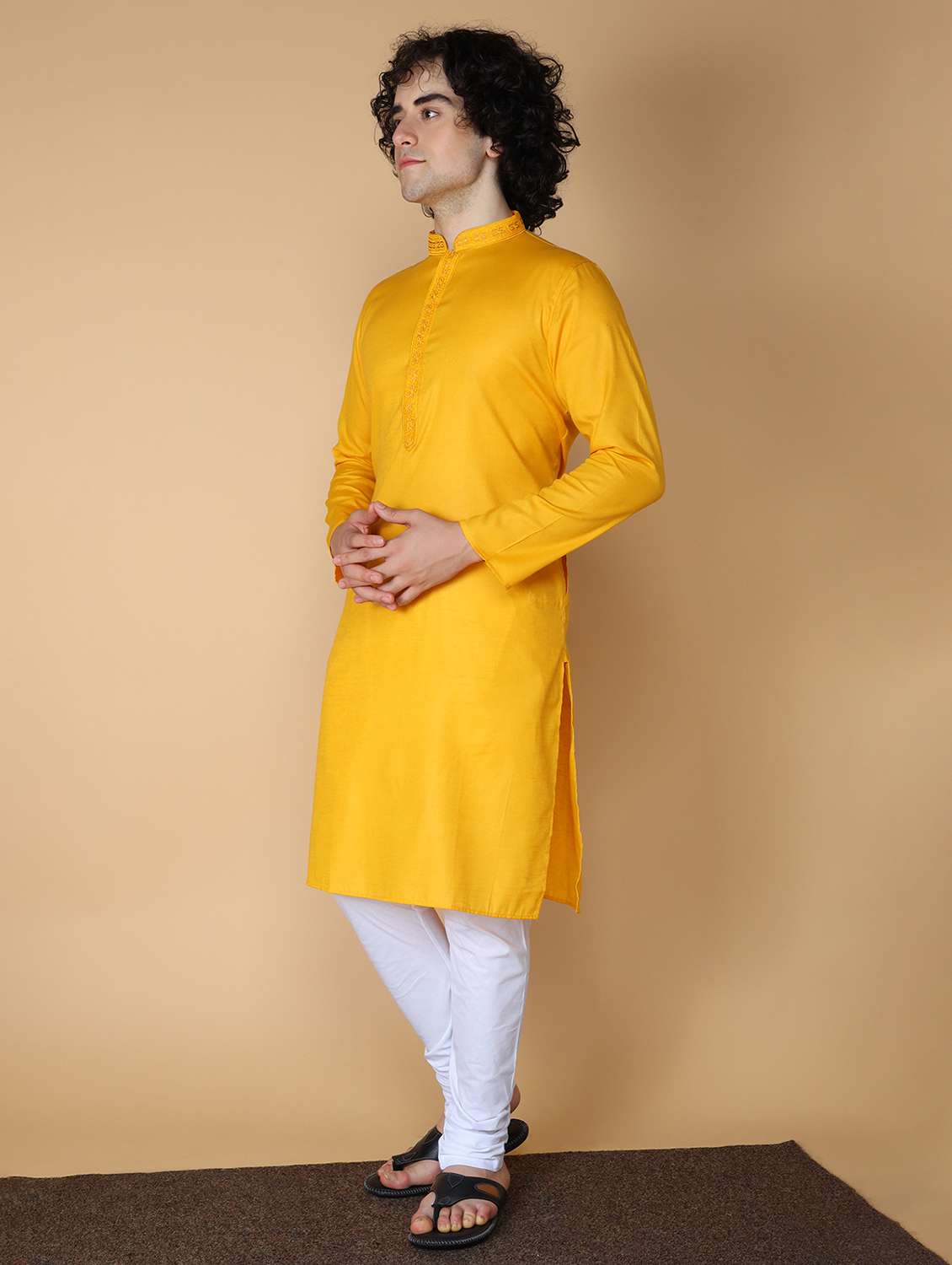 yellow embroidered kurta pyjama set - 19955355 -  Standard Image - 1