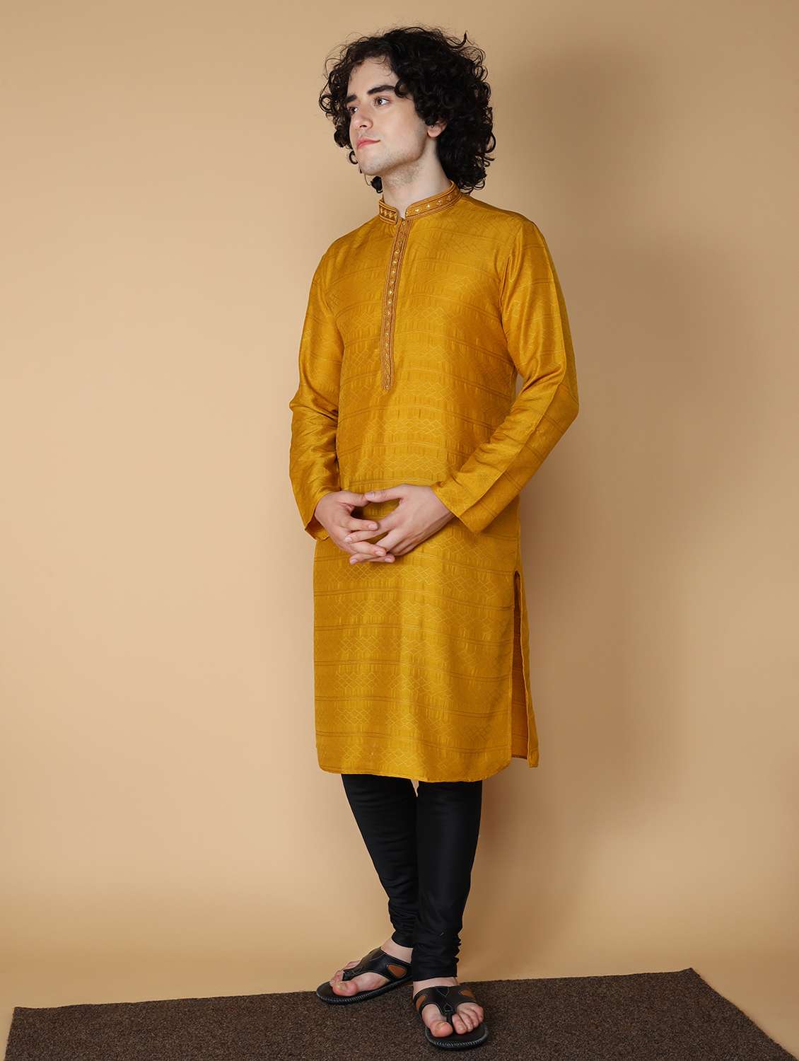 mustard embroidered kurta pyjama set - 19955358 -  Standard Image - 1
