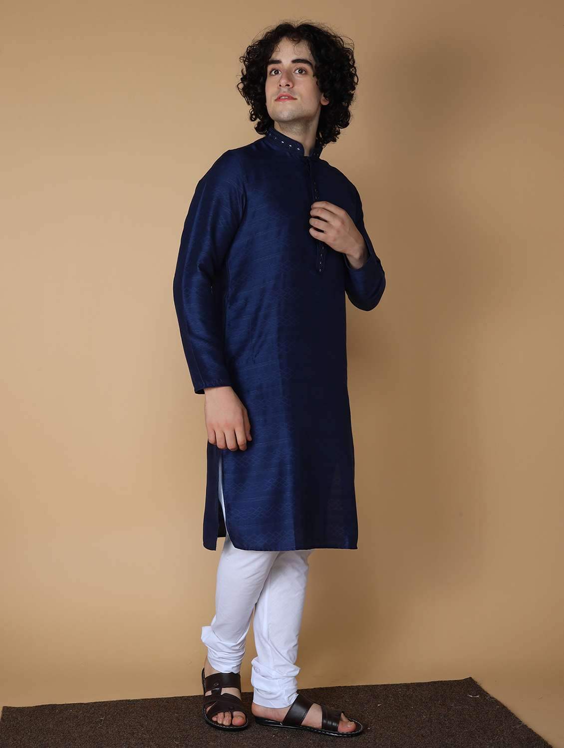 navy blue embroidered kurta pyjama set - 19955361 -  Standard Image - 1