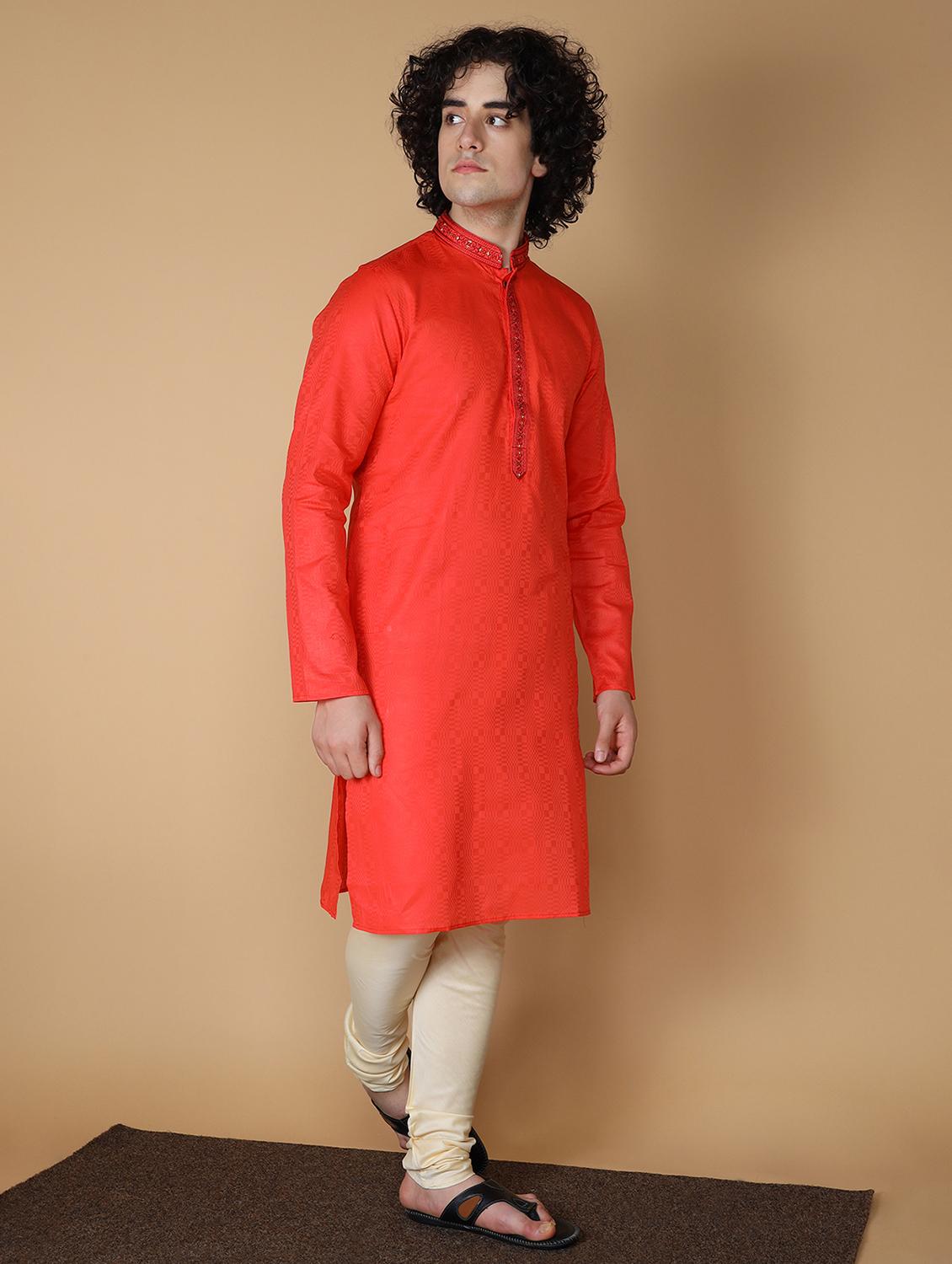red embroidered kurta pyjama set - 19955392 -  Standard Image - 1