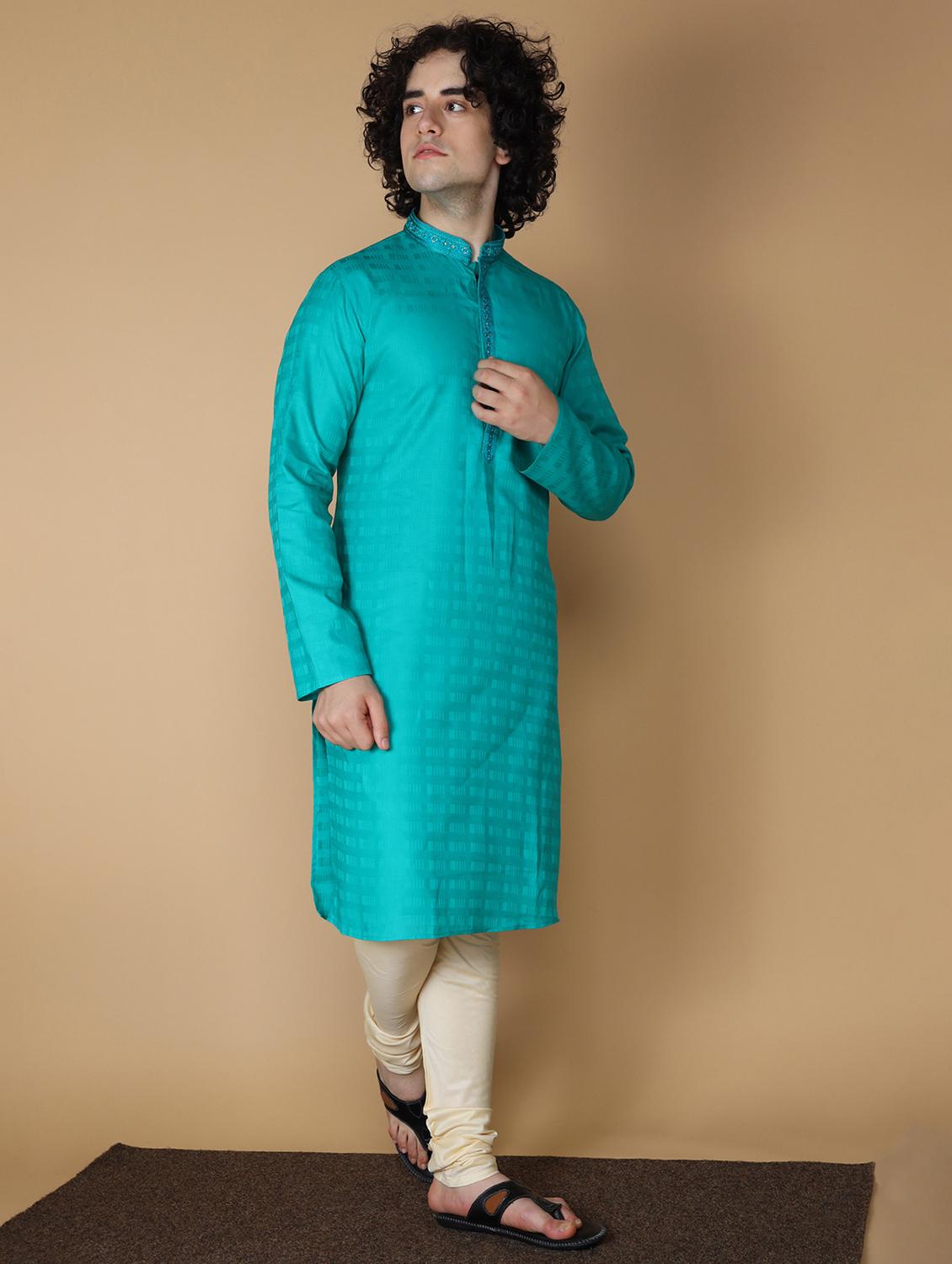 turquoise embroidered kurta pyjama set - 19955393 - Standard Image - 1