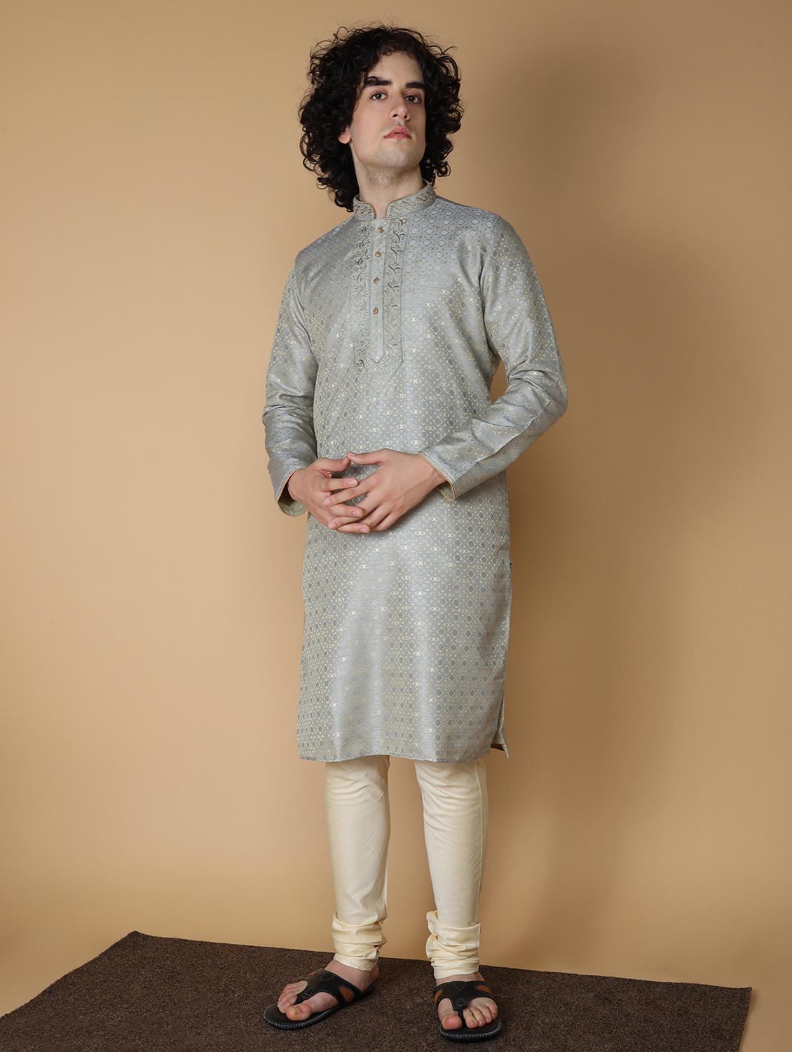grey embroidered kurta pyjama set - 19955398 -  Standard Image - 1