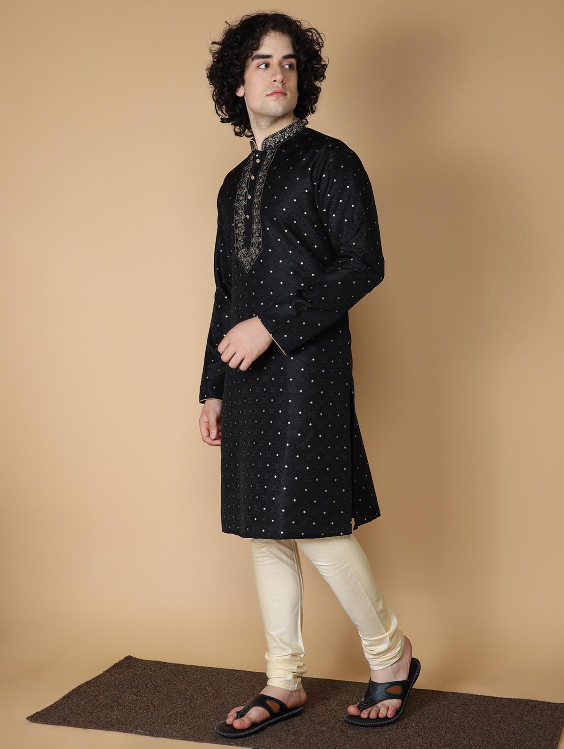 black embroidered kurta pyjama set - 19955400 -  Standard Image - 1
