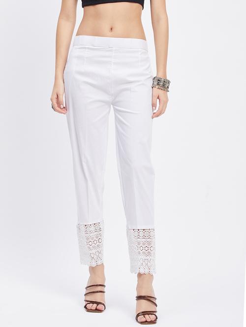 white solid mid rise ankle length trouser - 19956185 - Standard Image - 0