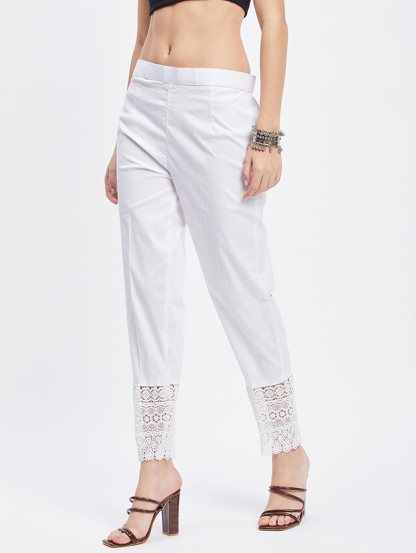 white solid mid rise ankle length trouser - 19956185 - Standard Image - 1