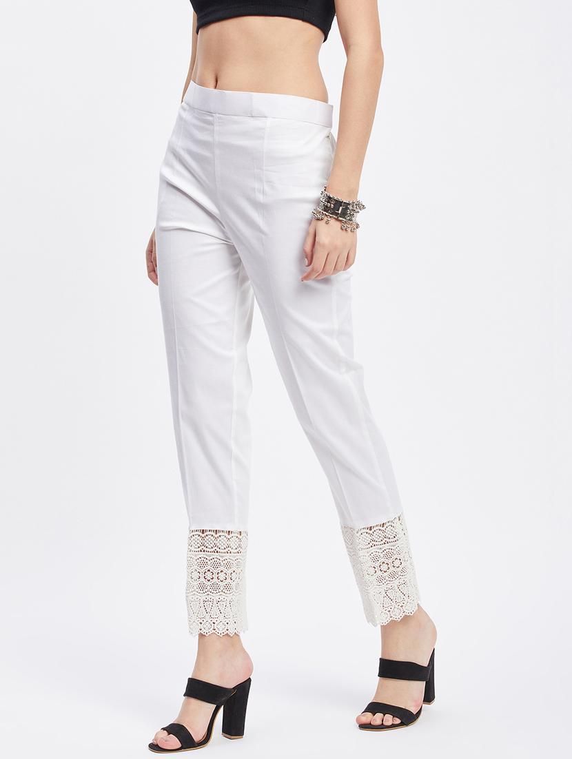 white solid mid rise ankle length trouser - 19956186 - Standard Image - 1