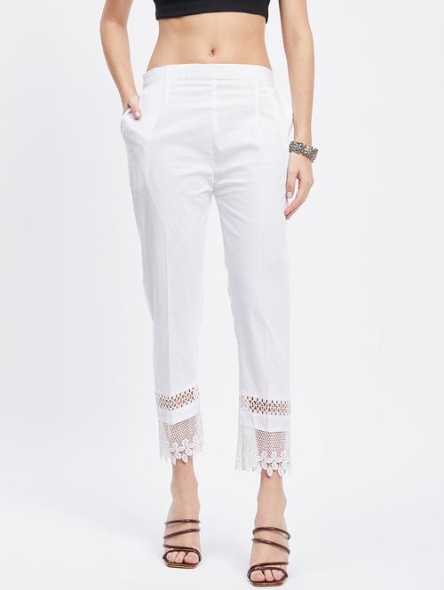 white solid mid rise ankle length trouser - 19956189 - Standard Image - 0